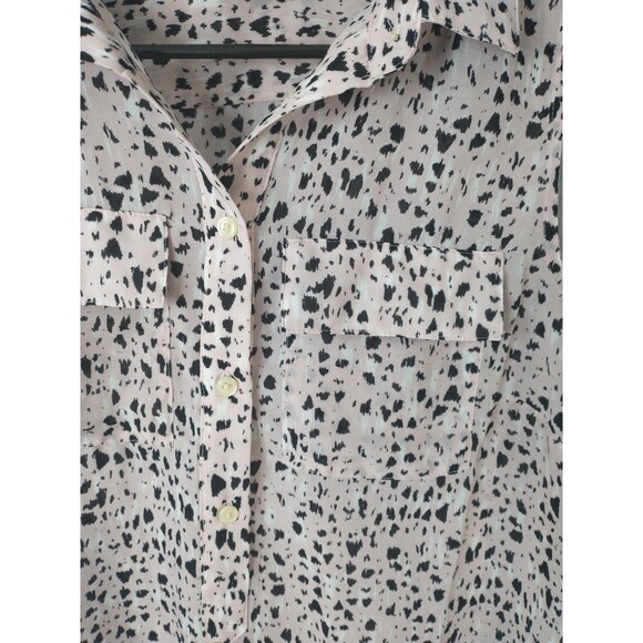 BananaRepublic BlushPink BlackLeopardPrint SleevelessButtonBlouse Women’sSPetite - Picture 3 of 7